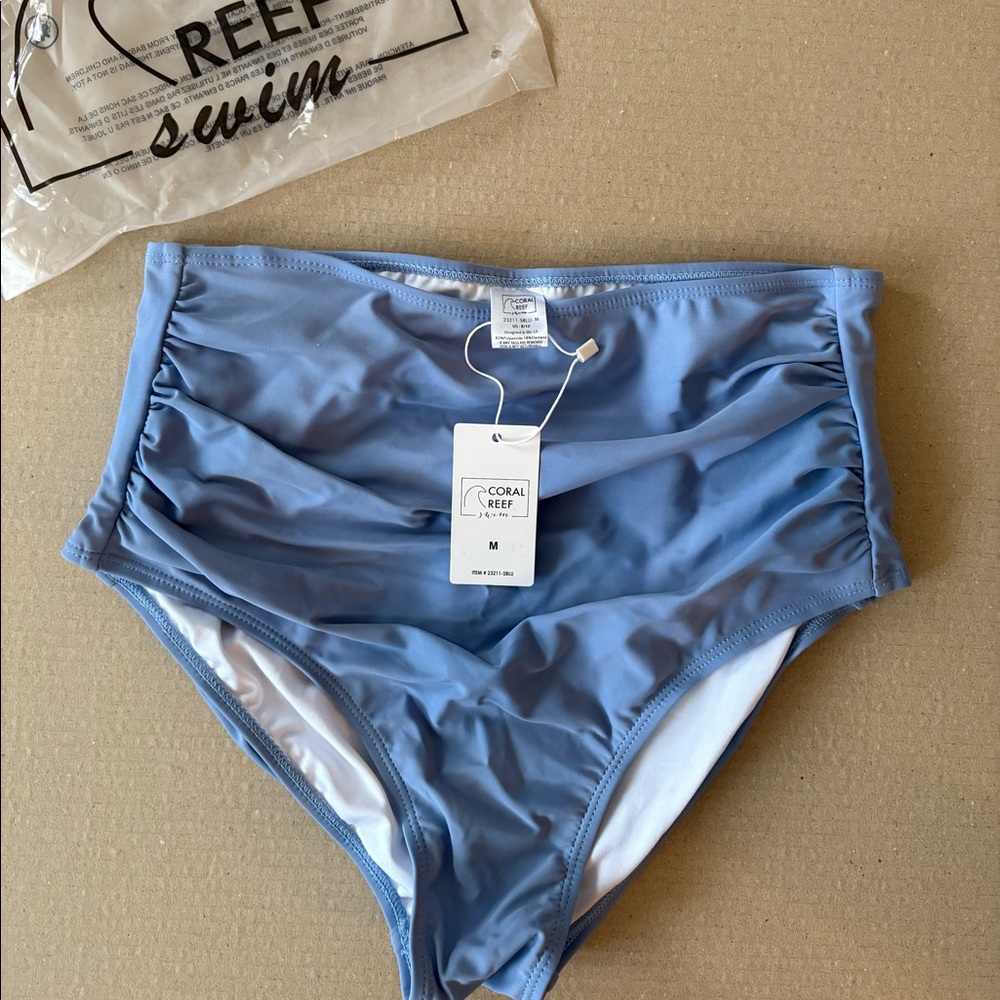Coral Reef blue high waisted swim bottoms